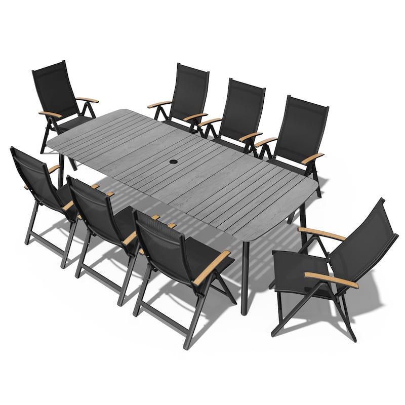 7/9PC Patio Dining Table Rectangular Aluminum Outdoor Table with Folding Chairs