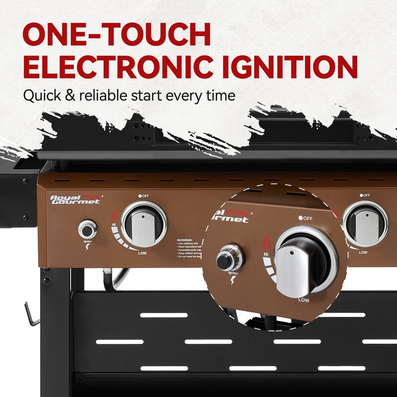 Royal Gourmet 3-Burner Gas Griddle with Hood and Side Shelves