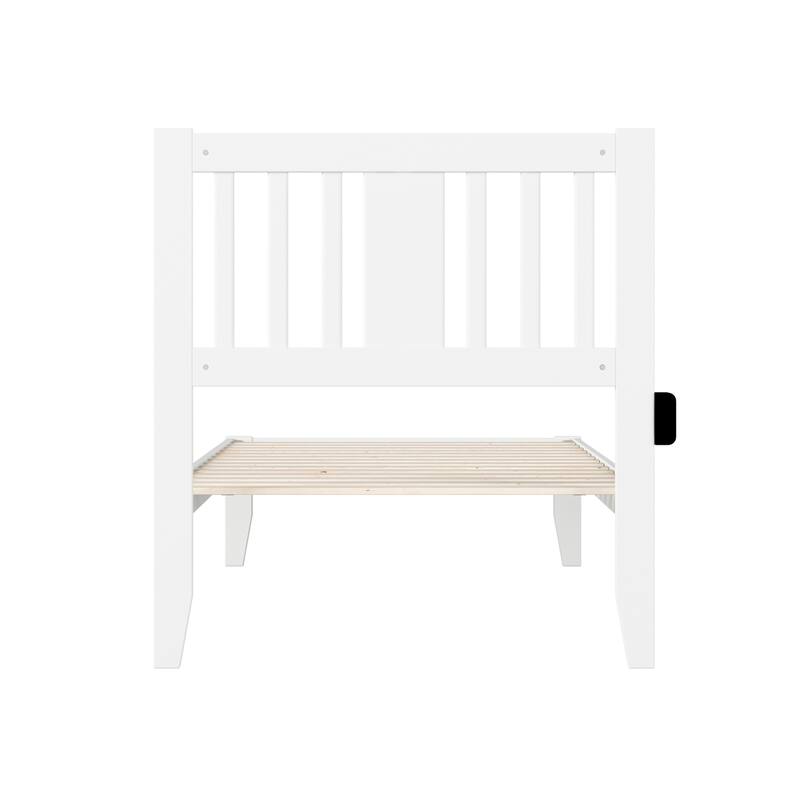 Twin XL Bed with Drawer & USB Charger - Solid Wood Platform Bed Frame, Walnut Finish, Slat Kit Included