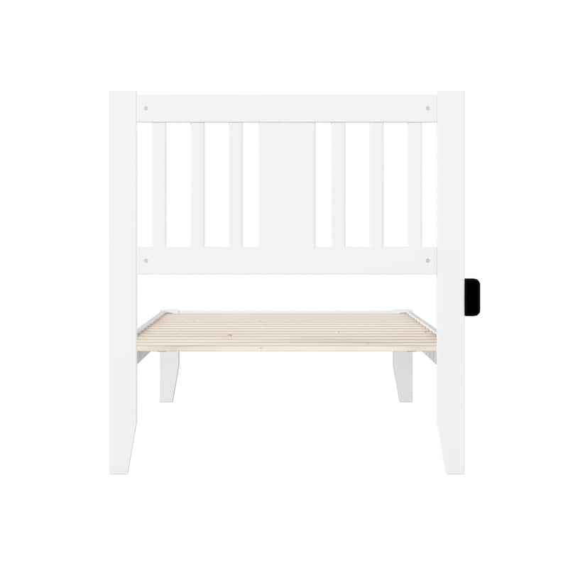 Twin XL Bed with USB Charger - Grey Mission Style Solid Wood Platform Bed Frame & Slat Kit