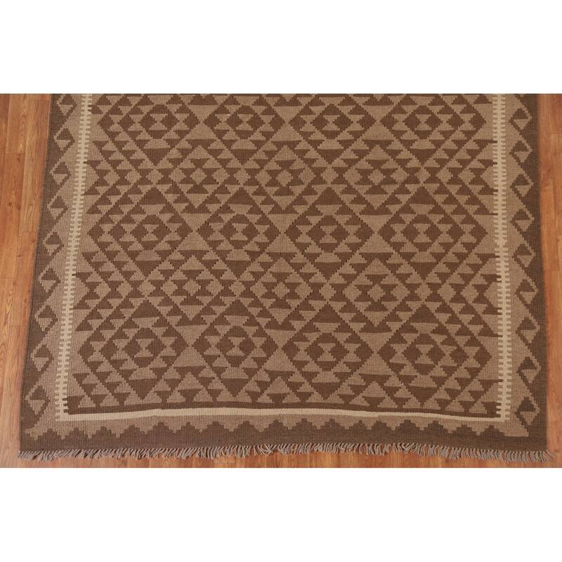 Geometric Kilim Reversible Area Rug Flat-weave Living Room Wool Carpet - 6'9" x 9'10"