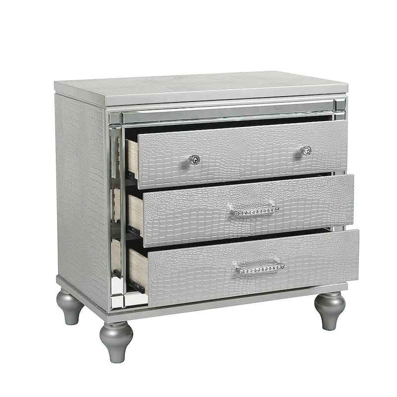 2 Drawers Wooden Nightstand with Built-In Wireless Charging in Silver