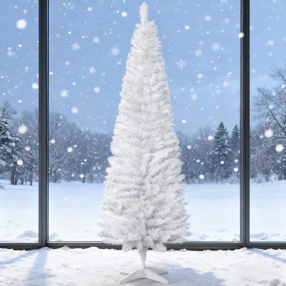 Slim Artificial Christmas Tree - Realistic Branches, Xmas Decor - White