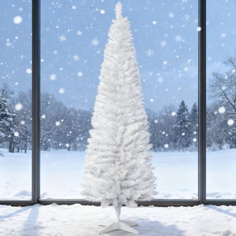 Slim Artificial Christmas Tree - Realistic Branches, Xmas Decor - White