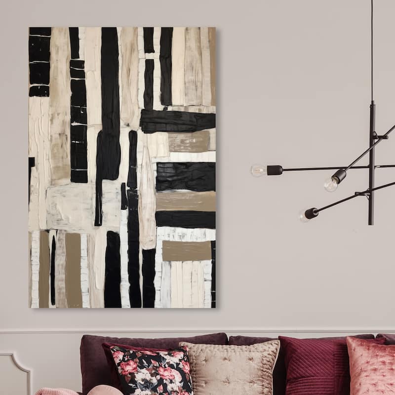 Wynwood Studio Abstract Targa White and Cream White Modern & Contemporary Wall Art Canvas Print