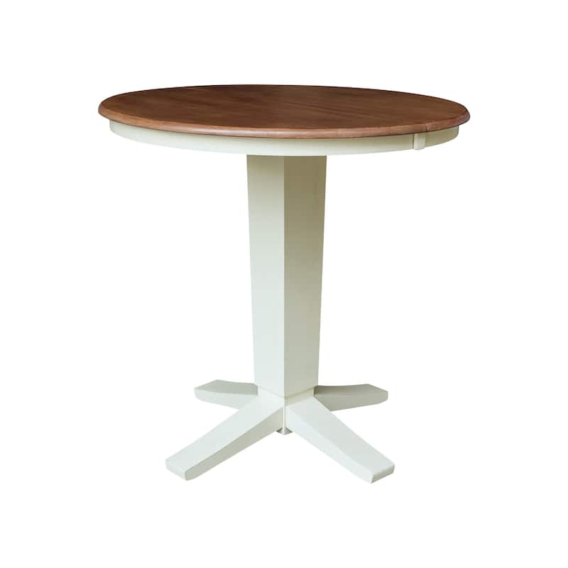 36" Solid Wood Round Top Pedestal Dining Table with 12 in Leaf