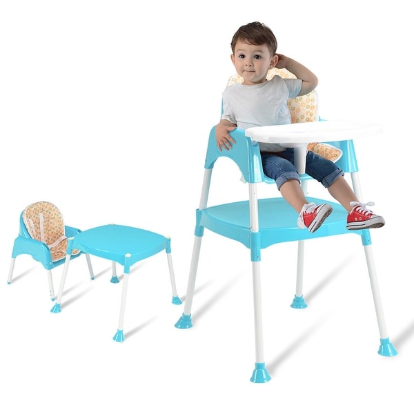 Costway 3 in 1 Baby High Chair Convertible Table Seat Booster Toddler Feeding Highchair - Blue