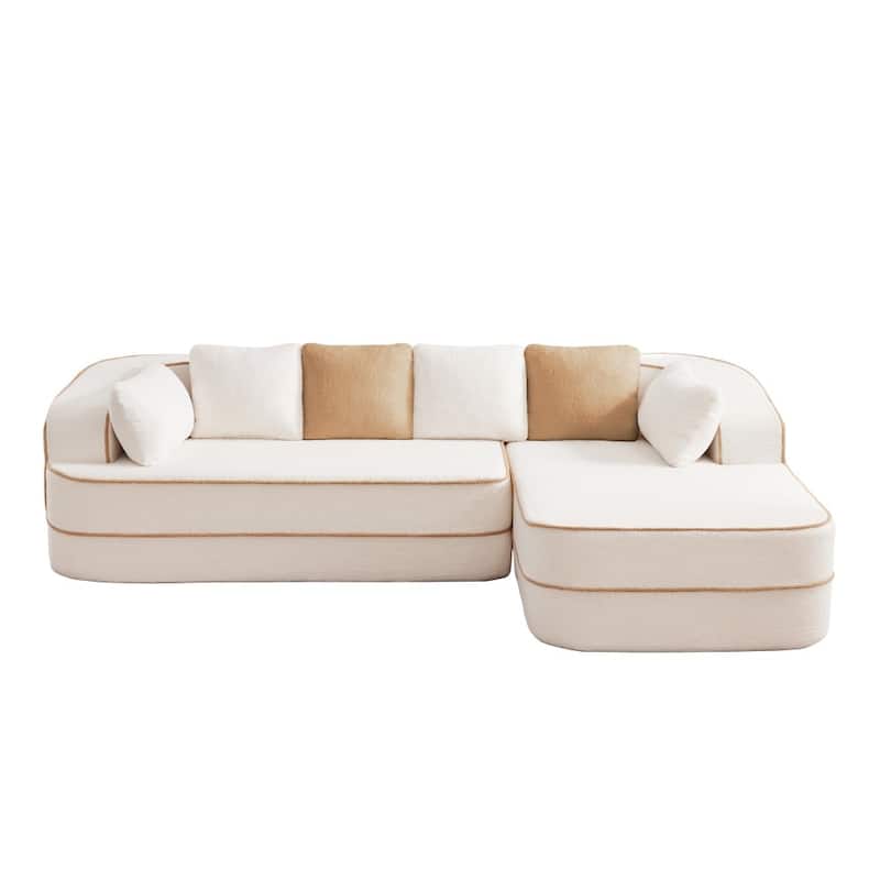 105.9" Modular L-shaped Teddy Velvet Sectional Sofa with Chaise and Curved Armrest