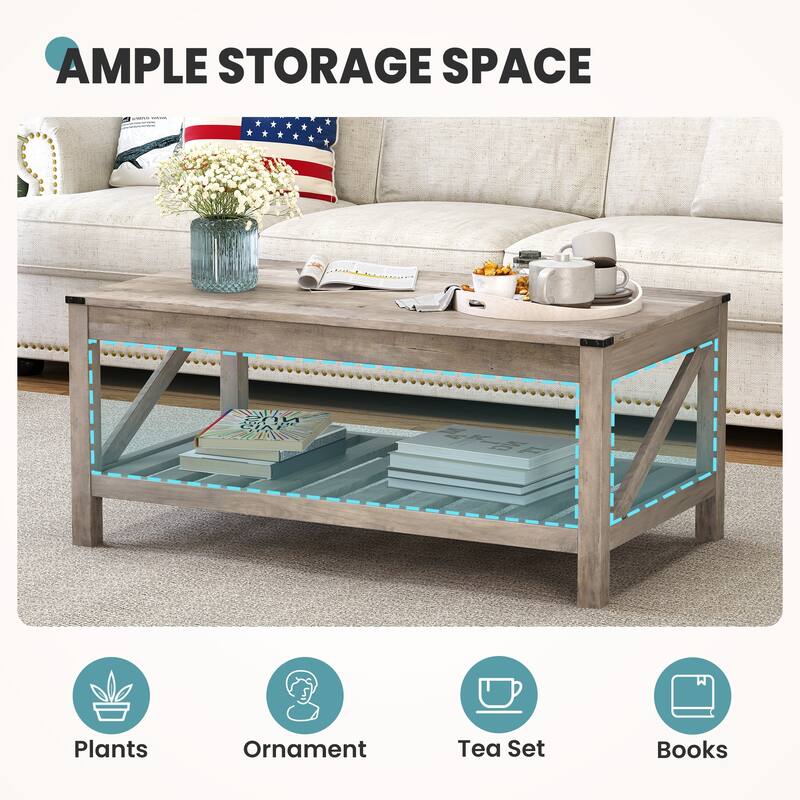 Crestlive Living Room Coffee Table with Storage Shelf, Sofa Center Table - 40.16" W x 22.05" D x 18.11" H