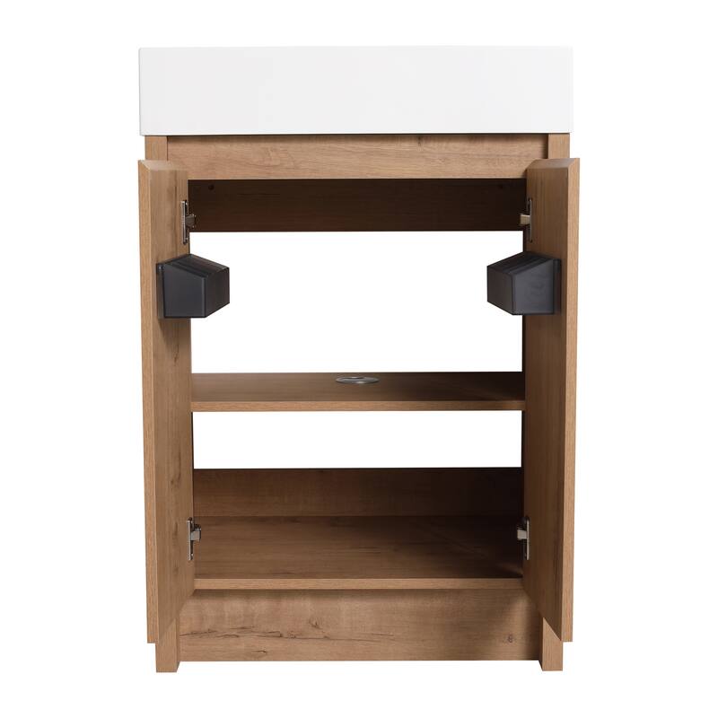 BNK 24/30/48/60 inch Freestanding Resin Sink Bathroom Vanity with Soft Close Door and Adjustable Shelf