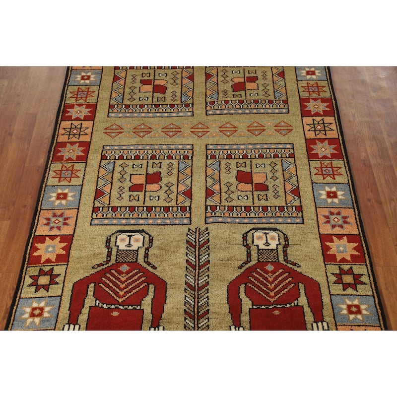 Hand Knotted Oriental 100% Wool Carpet Traditional Tribal Green Heriz (serapi) Runner Rug - 9' 11'' X 4' 1''