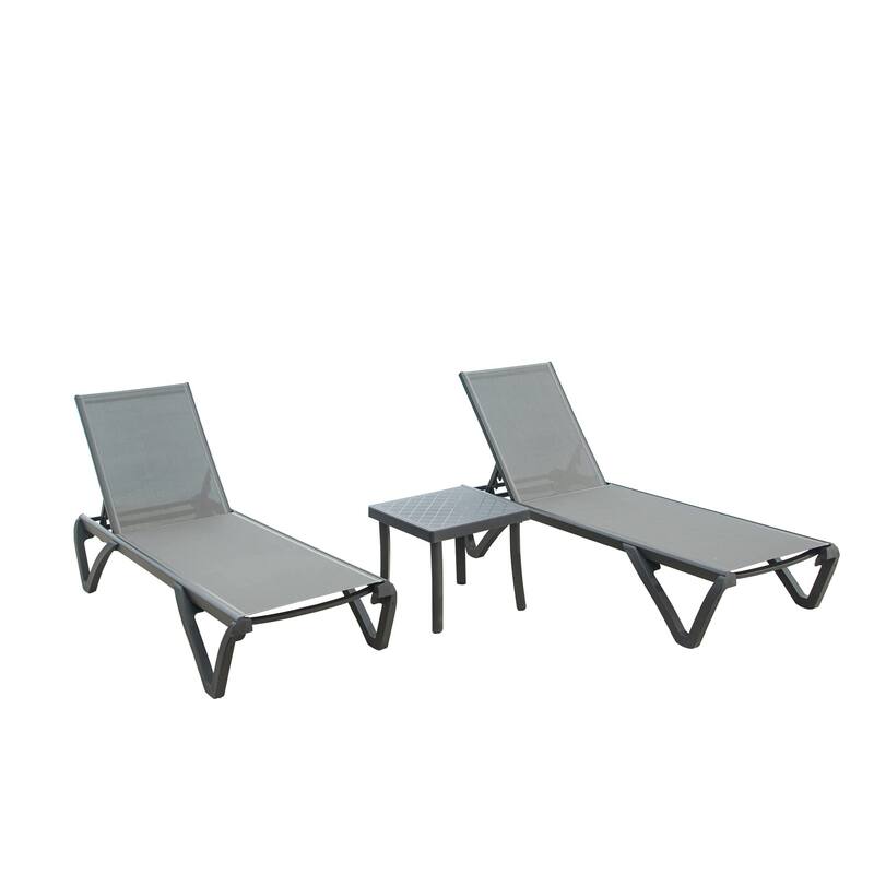 Modern Adjustable Outdoor Chaise Lounge Set All Weather Reclining Chair with Side Table and Wheels for Beach Poolside Lawn - Gray