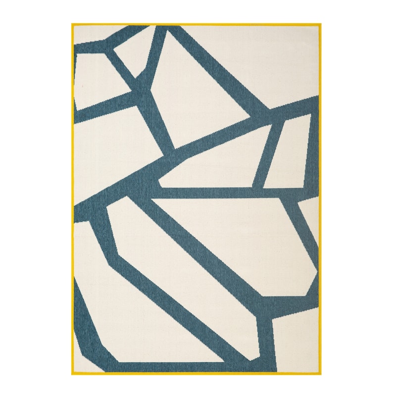 Sevita Navy Abstract Graphic Print Modern Polypropylene Area Rug - 2' x 3'