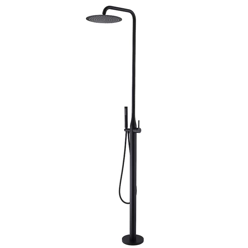 85"H Freestanding Rainfall Outdoor Shower, Stainless Steel Single Handle Shower Head Kit, Shower Fixture Combo Set