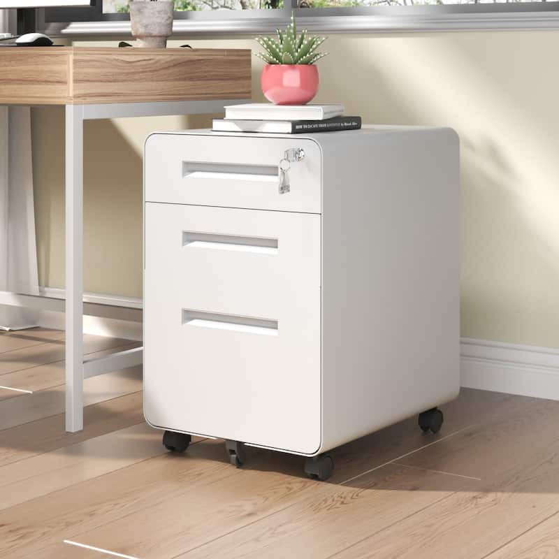 3-Drawer Mobile File Cabinet with Lock, All-Steel Metal Storage Cabinet on Casters, for Home & Office, Holds A4/Letter Files