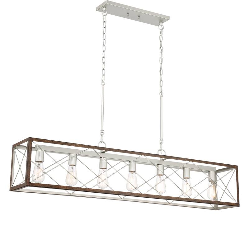 Kiro 7-light Farmhouse 48In Linear Chandelier Rectangle Dining Lights with UL - 48'' W x 7.78'' D x 11'' H