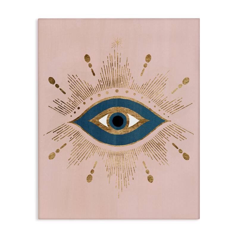 Stupell Evil Eye Glam Boho Pattern Bold Blue Pink Canvas Wall Art - 16 x 20