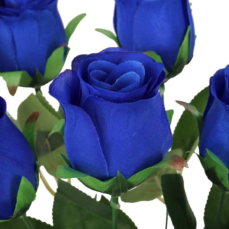 Set of 2 Royal Blue Artificial Rose Bud Flower Stem Bush Bouquet 19.5in - 19.5" L x 12" W x 12" DP
