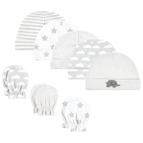 slide 1 of 1, Hudson Baby Unisex Baby Cotton Cap and Scratch Mitten Set, Neutral Elephant, 0-6 Months - Neutral Elephant 0-6 Months - Neutral Elephant