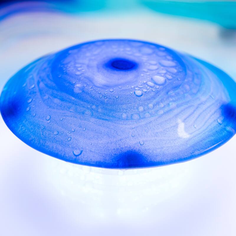 8in Tabletop Mist Fountain with LED Lights and Inline Control – Elegant Blue Glass and Metal Design, Tabletop Mist Fountain