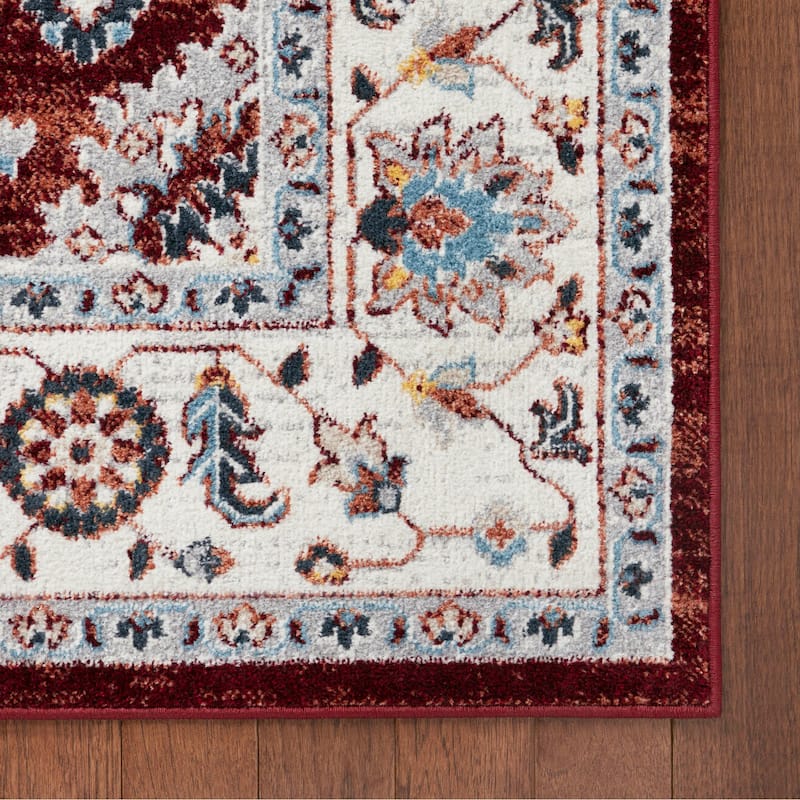 Everwash Treasure Lina Traditional Medallion Machine Washable Area Rug - 6'6"x9'2" - Burgundy/Ivory