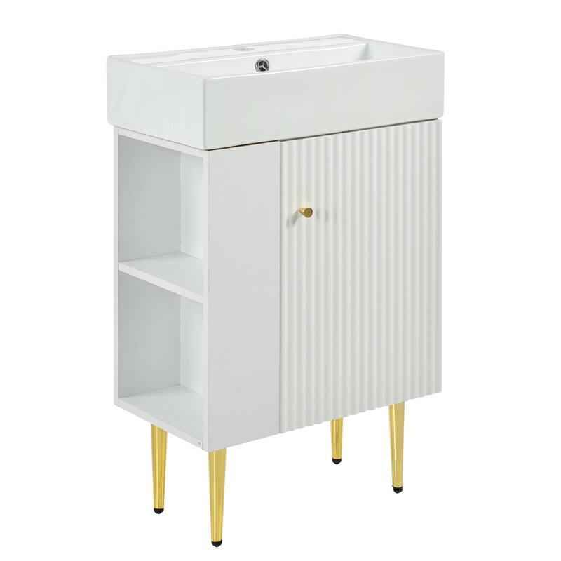 Roomfitters 21.6" Bathroom Vanity with Ceramic Sink, Combo Storage Cabinet with Left Side Organizer