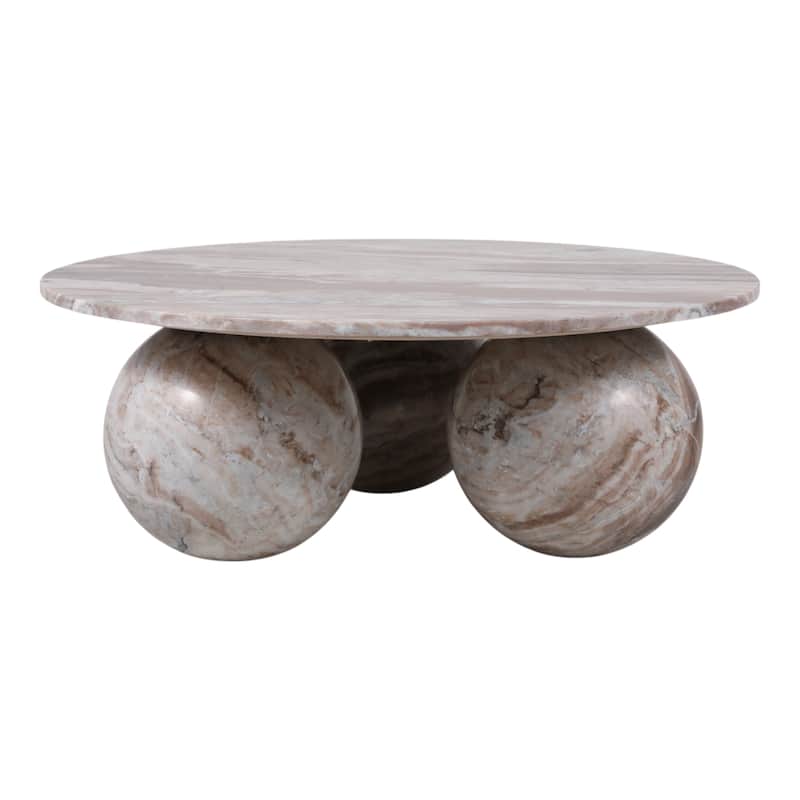 Marble Coffee Table Modern Round Sculptural Sphere Feet - 15" Brown - 40.0"