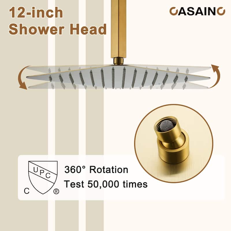 Luxury Thermostatic Shower System 3-Spray Patterns Ceiling Mount Fixed Shower Head and Handheld Spray with 6 Body Jets