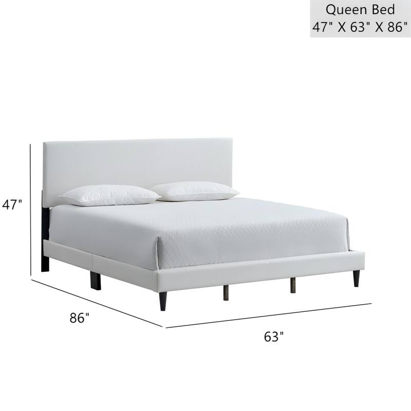 Modern White Faux Leather Queen Bed with Adjustable Headboard