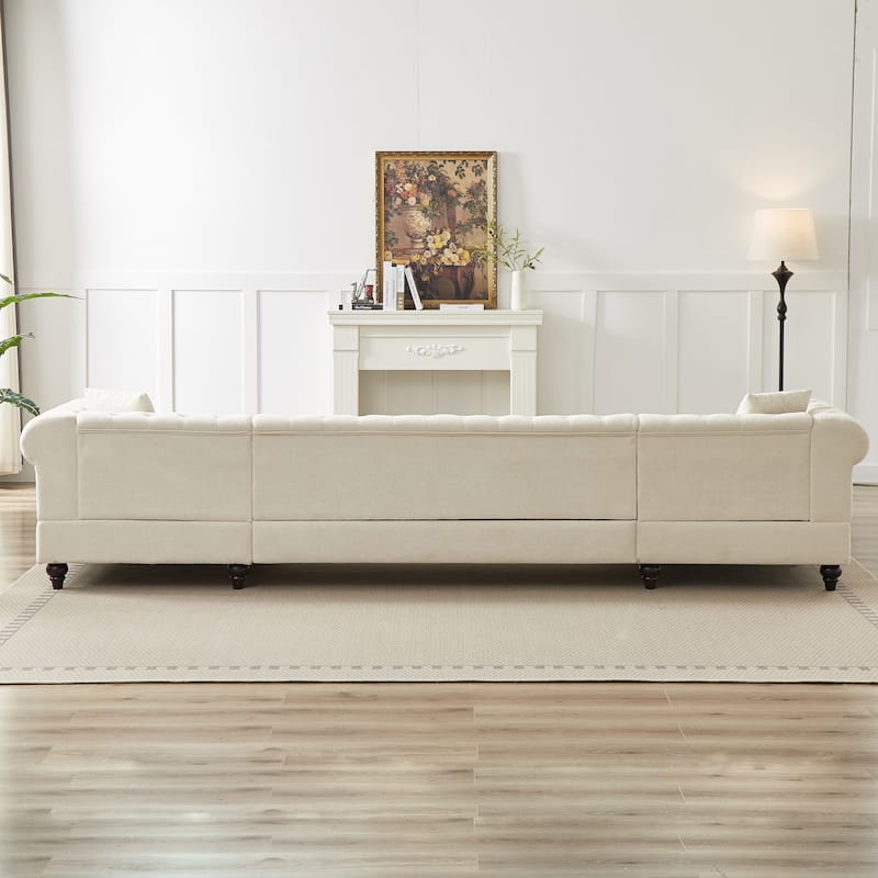 Chenille U-Shaped 5-Seater Sofa with Pull Point Design and Wooden Legs