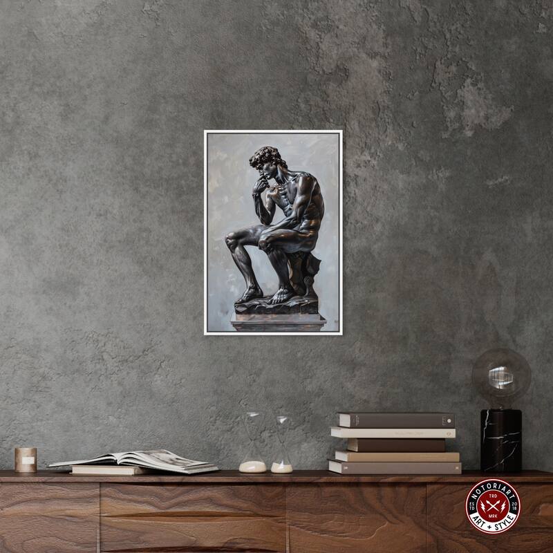 Notoriart Ebony Statue In Thought Framed Men Style 1 Piece Canvas Wall Art
