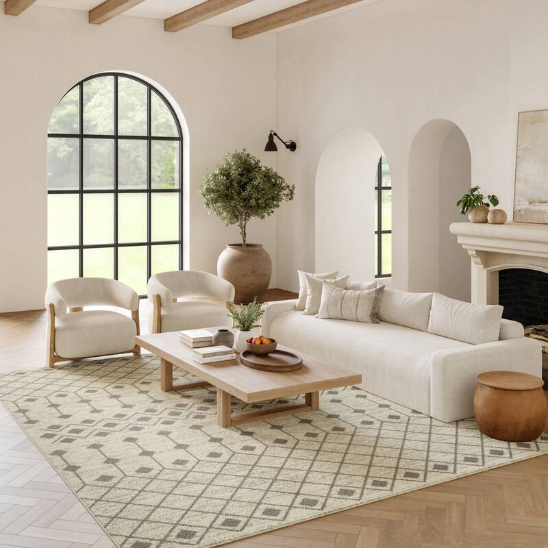 Porch & Den Muirfield Moroccan Bohemian Area Rug - 6' x 9' - Ivory/Grey - Rectangle