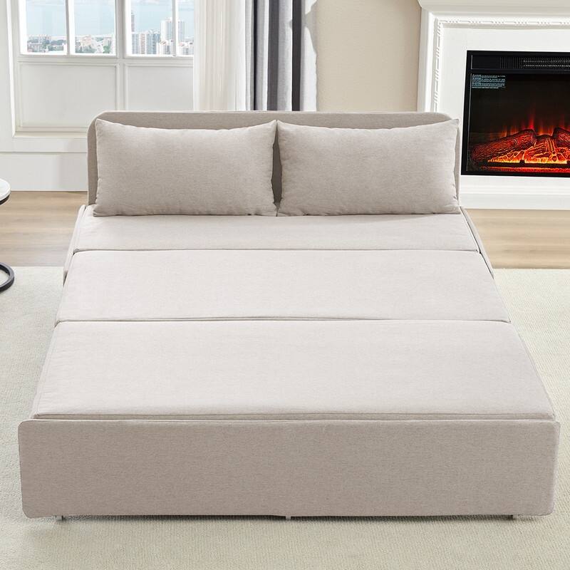 Mixoy Full/Queen Size Sofa Bed,2 in 1 Convertible Linen 1-Seater/Loveseat Sleeper Sofa Couch with Cushions