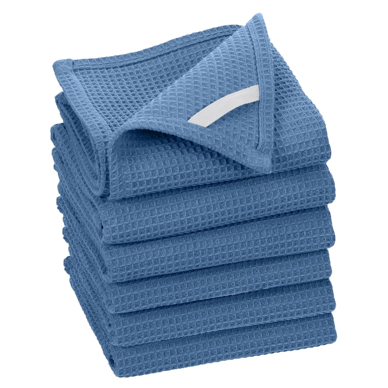 Fabstyles Broadway Waffle Cotton Kitchen Towels - 18x28 - Set of 6 - Blue