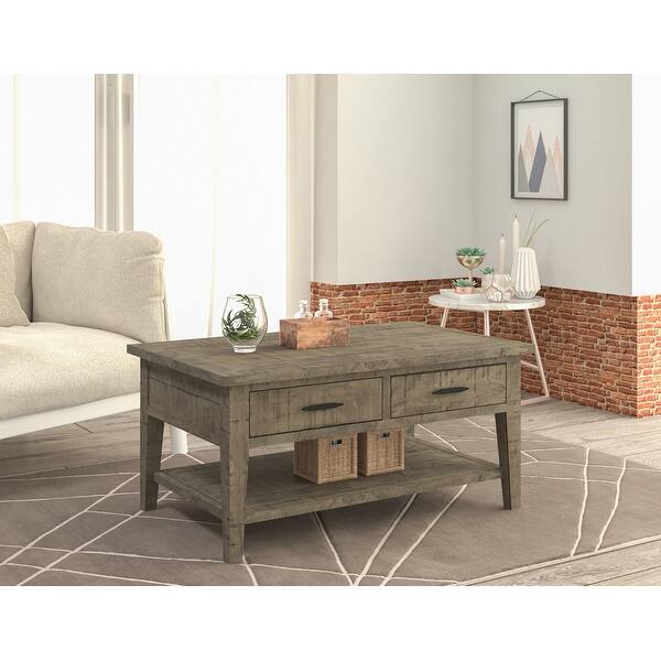Ashford 40 Reclaimed Wood Coffee Table With Storage Shelf And Two Drawers Overstock 32423744 Grey