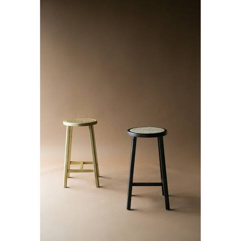 Aurelle Home Mid-Century Modern Solid Elm and Rattan Stool