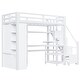 preview thumbnail 7 of 12, Metal Full Loft Bed With Desk, USB Ports, 5-Layer Shelf, Wardrobe And Stepped Stairs, White