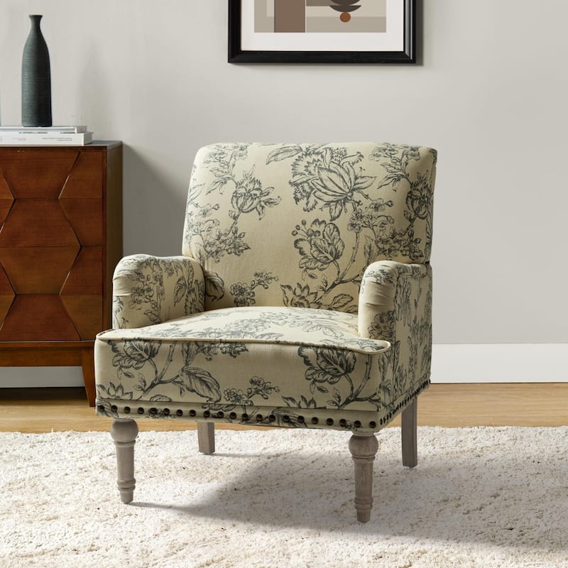 Geltrude Traditonal Floral Fabric Design Upholstered Accent Armchair with Turned Legs by HULALA HOME