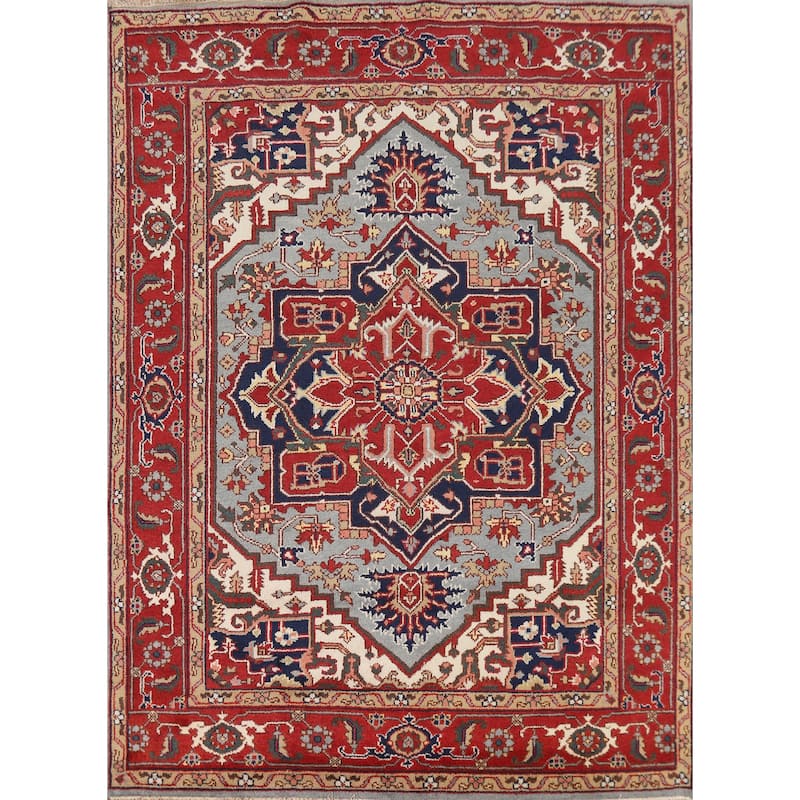 Geometric Heriz Serapi Indian Area Rug Hand-Knotted Wool Carpet - 8'0" x 10'0"