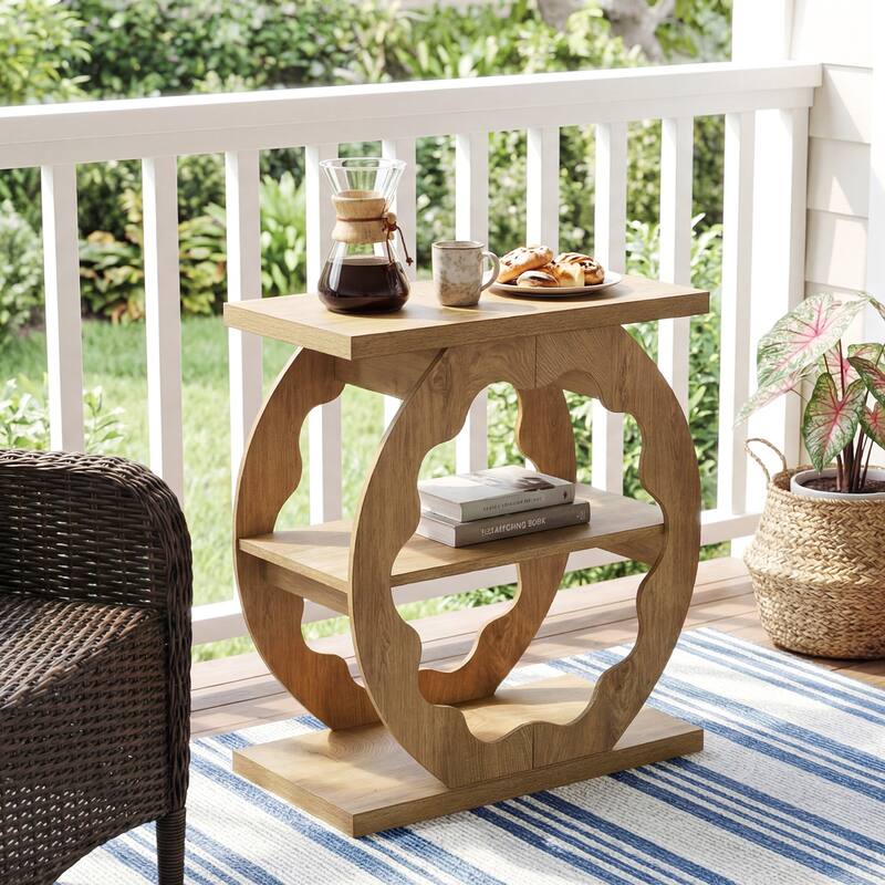 3 Tier End Side Table for Living Room, Bedroom, Elegant Curved Structure