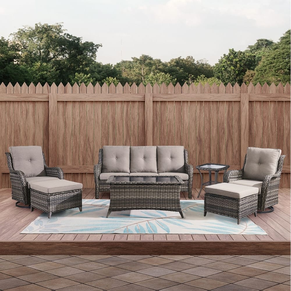 Gymojoy 7-Piece Outdoor Wicker Patio Furniture with 3 Seat Sofa, Rattan Coversation Set with Water Resistant Thick Cushions