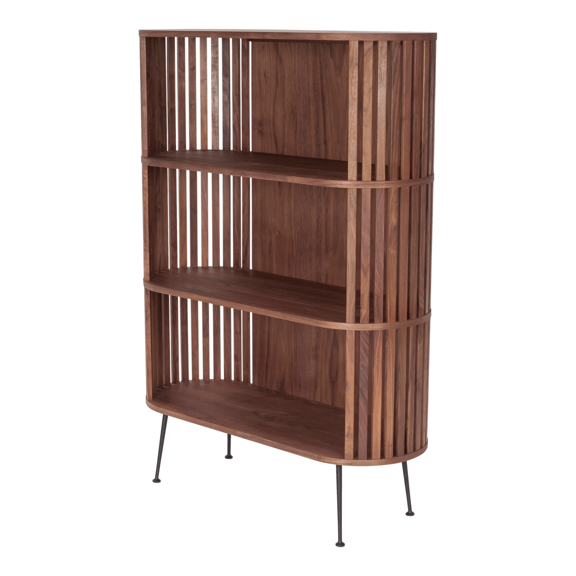Bookshelf with rounded clearance corners