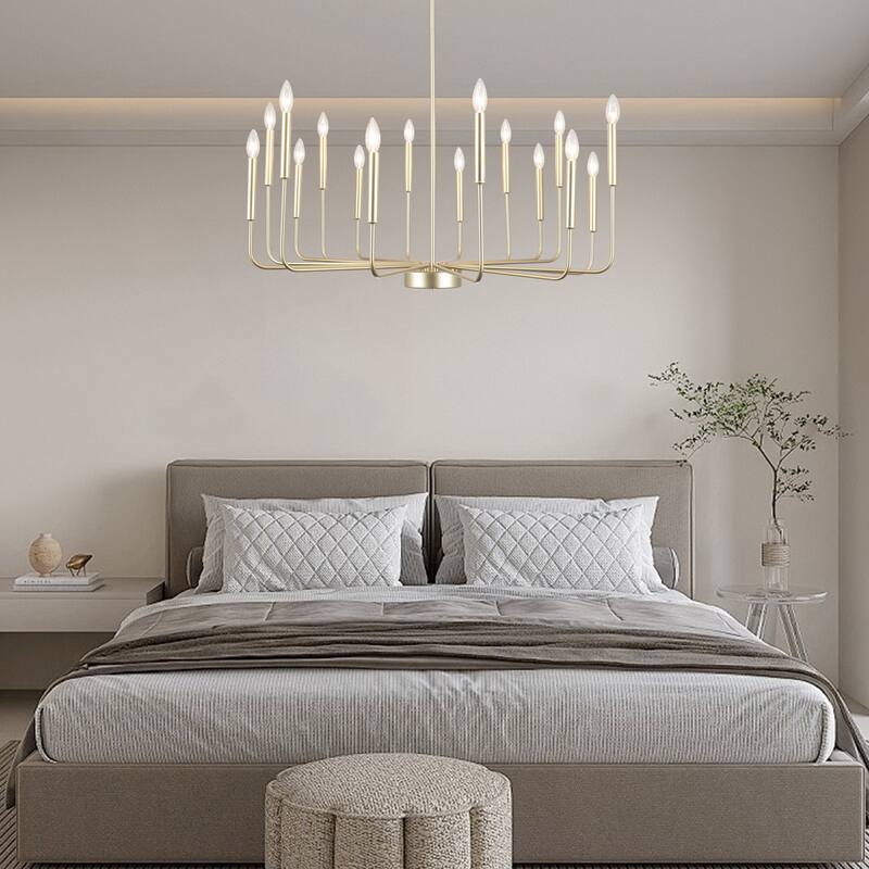 16-Light Large Candlestick Rustic Hanging Linear Chandelier Lighting for Kitchen Island