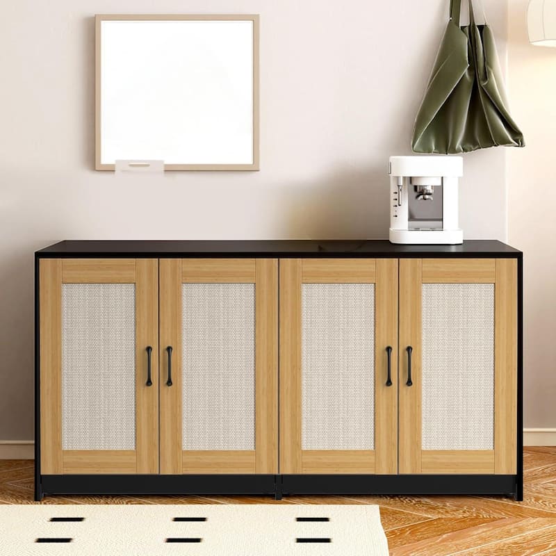 Double Cat Litter Box Enclosure, 47.2" Large Wood Cat Hidden Furniture - Black+Wood