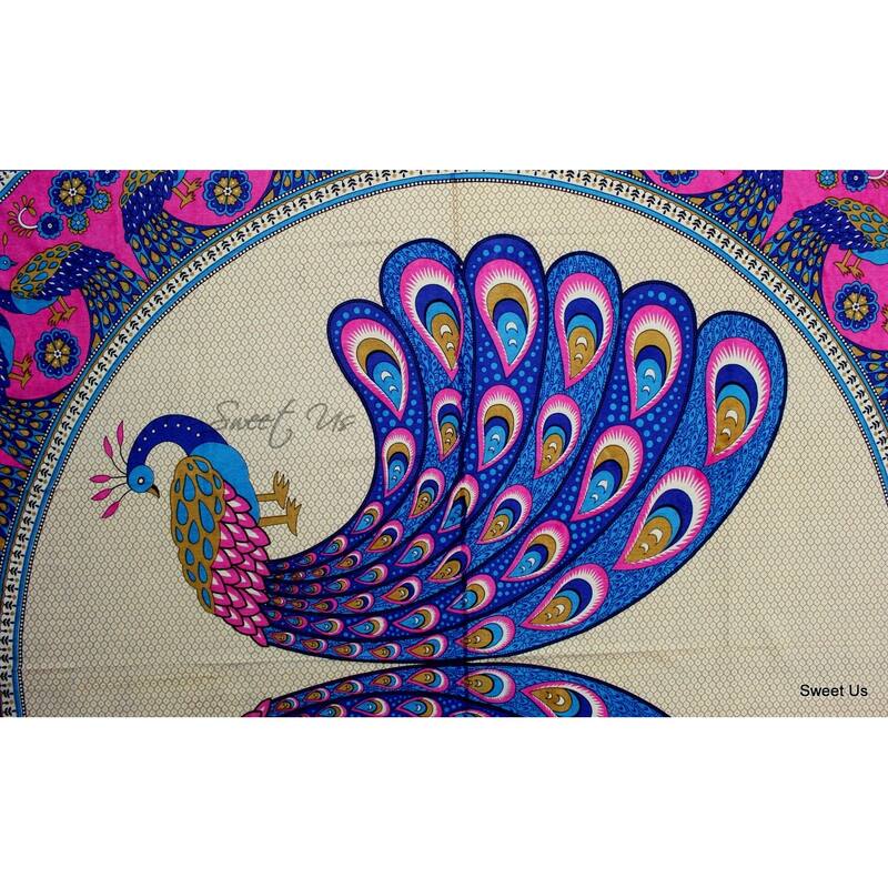 Cotton Floral Twin Peacock Tablecloth Indian BlockPrint Rectangle