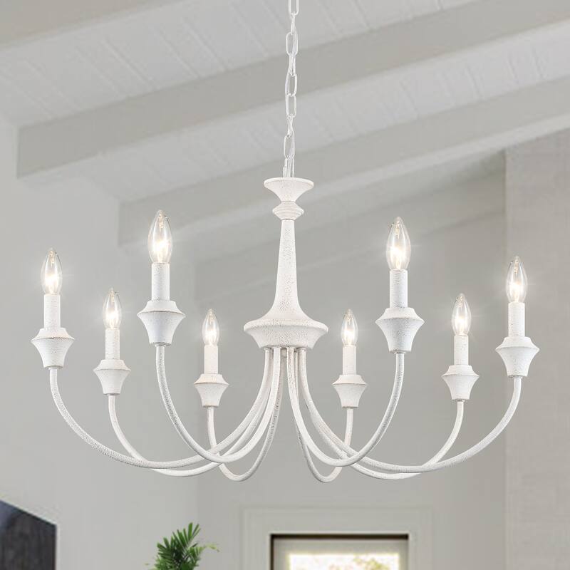 8-Light 28.34 in. Traditional Chandelier for Kitchen Living Room - Distressed White