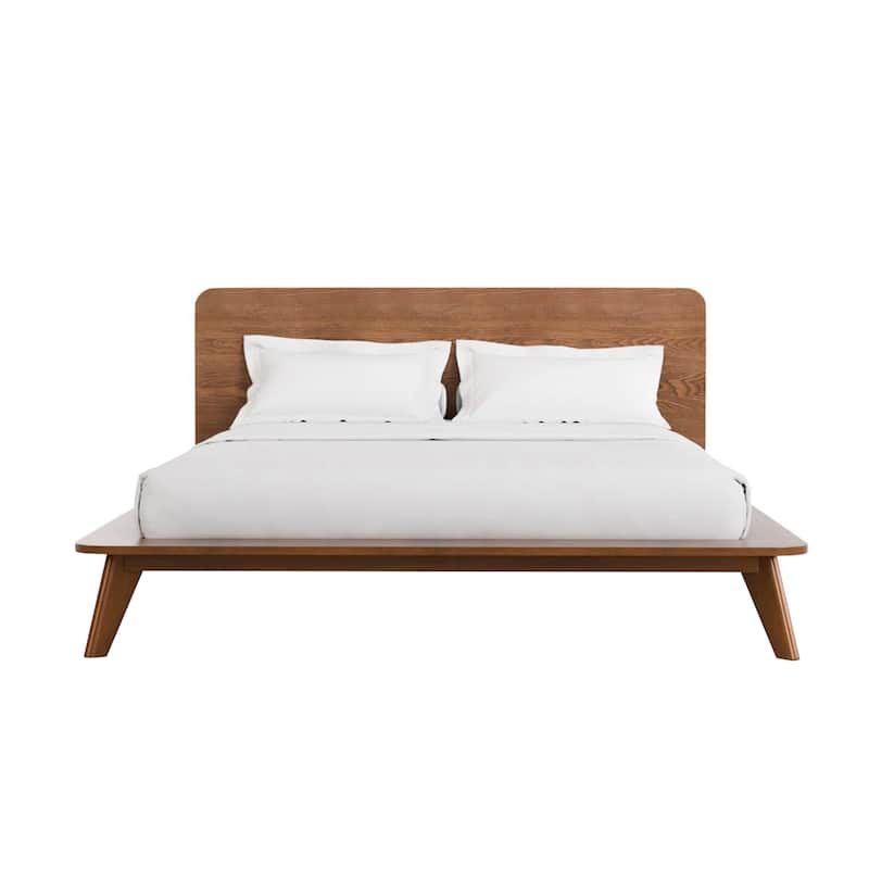 Wooden Bed with Tapered Angled Legs in Walnut