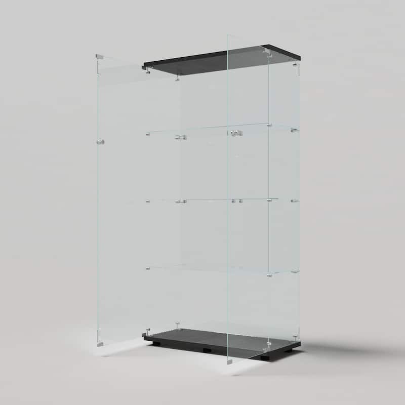 Tempered Glass Display Cabinet w/Multi-Color LED Lights, Door Lock & Adjustable Floor Feet for Flexible Placement