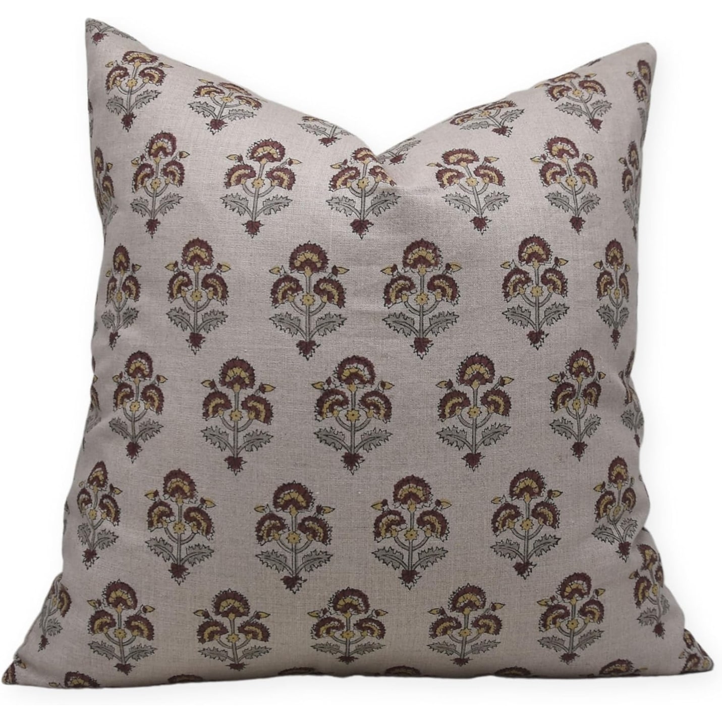 Fabdivine Brown Block Print Linen Cushion Case Neutral Farmhouse Style, Zicron