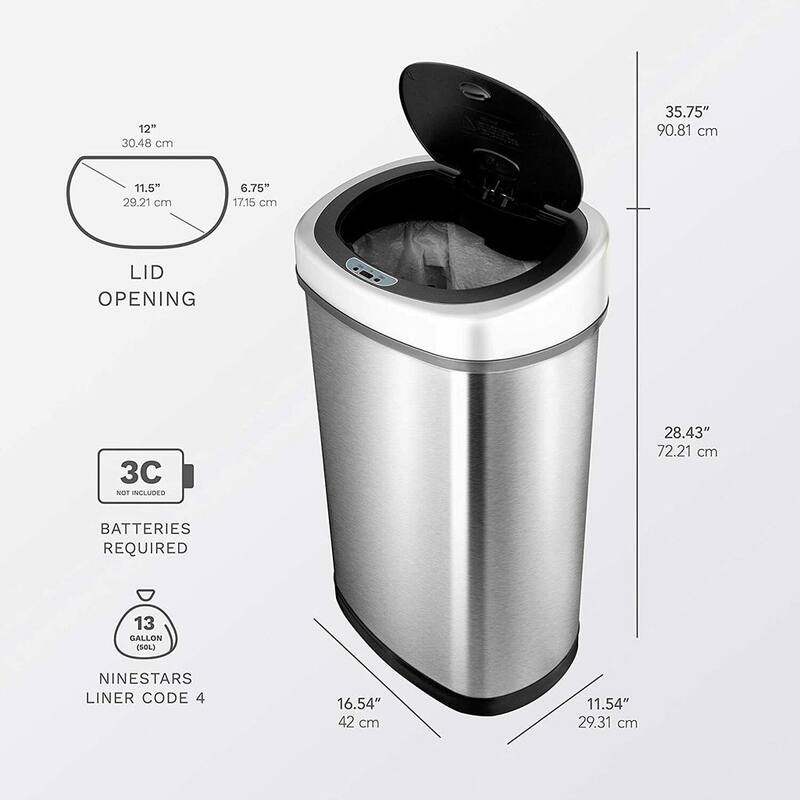 NINESTARS DZT-50-9 Stainless Steel Motion Sensor 13.2-gal Trash Can